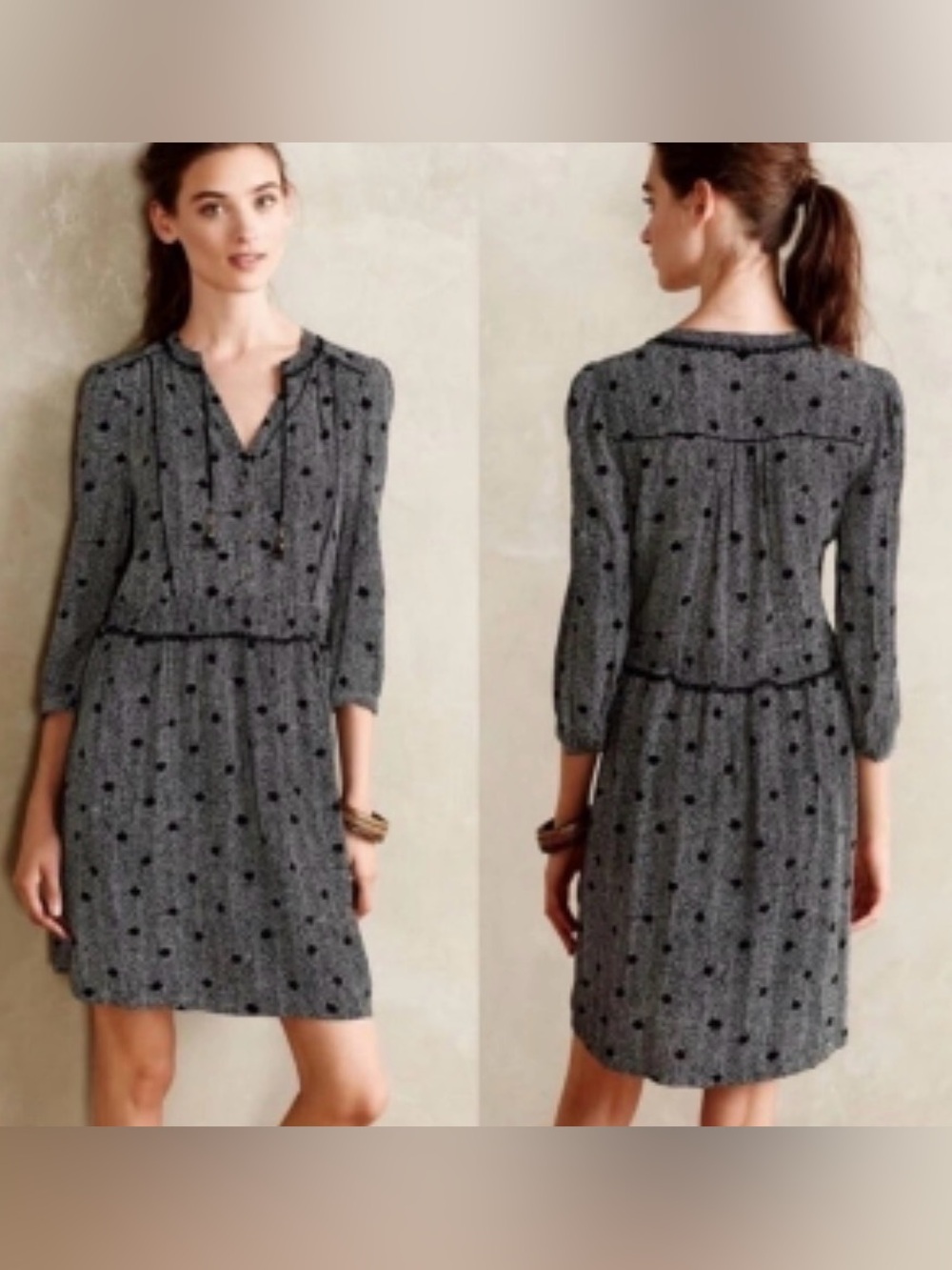 Anthropologist Maeve Black Polka Dot Long Sleeve Dress